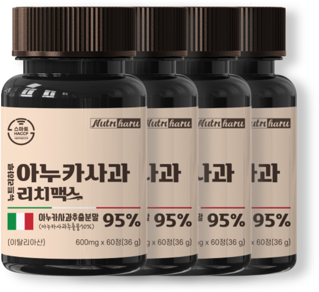 뉴트리하루 아누카사과 95% 비오틴 리치 맥스 맥주효모, 60정, 4세트