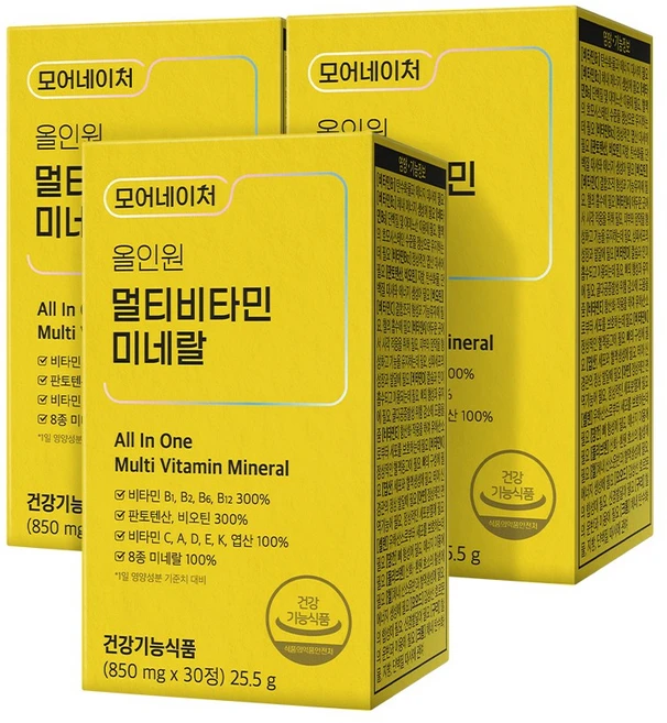 모어네이처 올인원 멀티비타민 미네랄 데일리 종합비타민 비오틴 판토텐산 30정, 3박스 - 쿠팡
