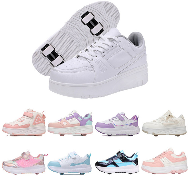 PHTEER 롤러슈즈 바퀴달린 운동화 롤러스케이트 4륜 F11, 화이트, 1개