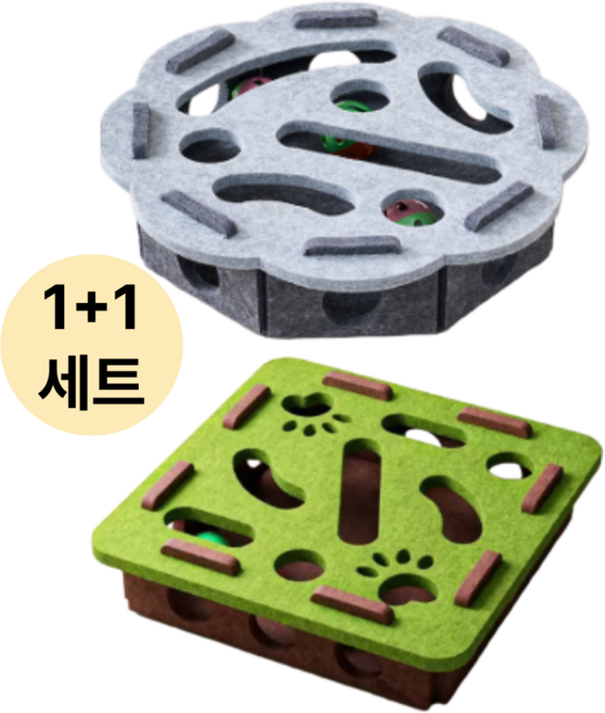 가온루트 고양이 소리나는 공 미로 장난감 1+1, 그레이+그린, 1세트