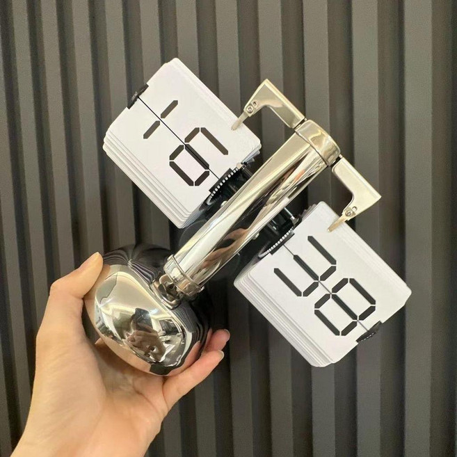 自動翻頁鐘錶 復古客廳擺件 簡約機械時鐘, 白色, 單腳數碼字24小時