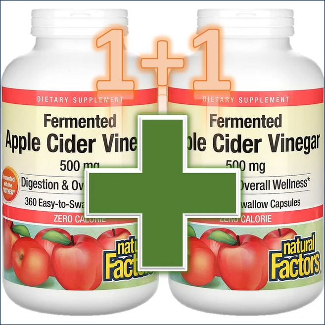 [1+1] 네추럴팩터스 애플 사이다 식초 애사비 500mg Apple Cider Vinegar 360Capsules / 해외직구 미국정품, 360정, 2개 - 쿠팡