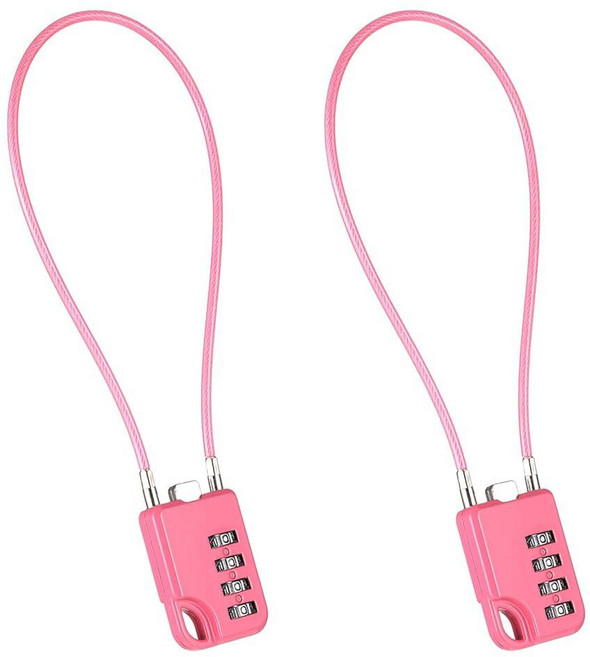 Styquenzer 핑크 콤비네이션 락 30.5cm(12인치) 길이의 케이블 재설정 가능한 4자리 조합 자물쇠 스테인리스 스틸 소형 케이블 잠금 장치 포함 튼튼한 다용도, Styquenzer 핑크 콤비네이션 락, 30.5cm(
