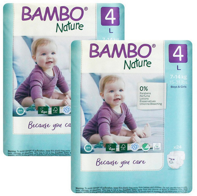 밤보네이처 밤보그린 기저귀 밴드형 4단계 대형 공용 24매X2개