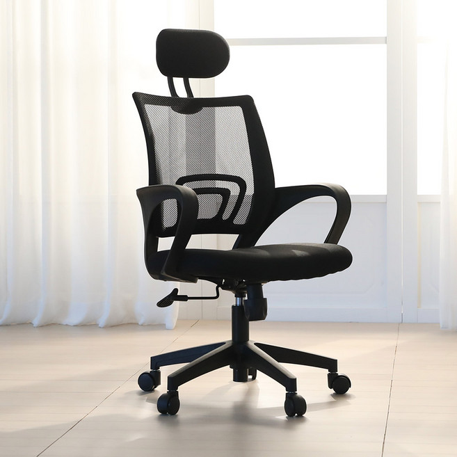 린백토리 LTY12S 사무실 학생 공부 컴퓨터 자세교정 편안한 메쉬 책상 의자, 헤드 O, 블랙, 블랙