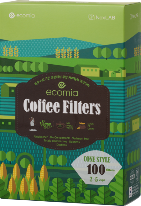 신제품 에코미아 특허 옥수수 핸드 드립 커피필터 100매 C2 2~5인용 무표백 무향 종이향 나지않는 일회용 커피 여과지 핸드 드립 필터 거름 종이 옥수수 커피필터 마름모협, 에코미아 옥수수 커피필터 C2  콘스타일, 1세트, 100개입