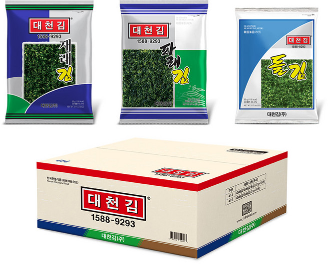 대천김 혼합김 재래 10봉 + 파래 10봉 + 돌 10봉, 30개, 선택완료