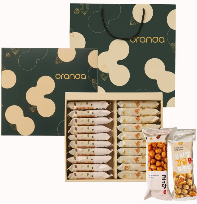 교아당 전통 수제 오란다 행복한 선물세트 (우리쌀감귤오란다/플레인 강정/쇼핑백 포함), 550g, 1세트