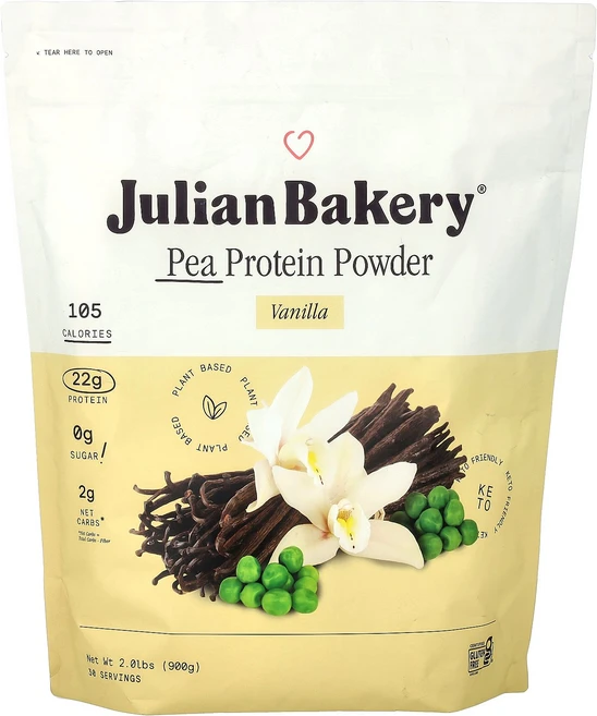 Julian Bakery 완두콩 단백질 분말 바닐라 맛 (2.01lb), 900g - 쿠팡