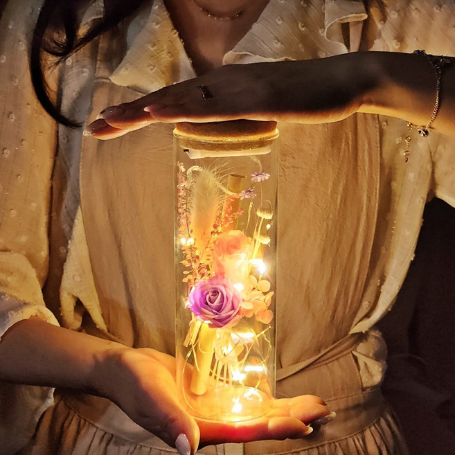 라알레그리아 LED 특별한 편지지 세트 꽃 특이한 유리병 편지 프리저브드 기념일 생일 프러포즈 여자친구 선물 이벤트 크리스마스 결혼 100일 감동 행사 명절 추천 단체, 1세트, 나만 보라구 (투톤 프리저브드)