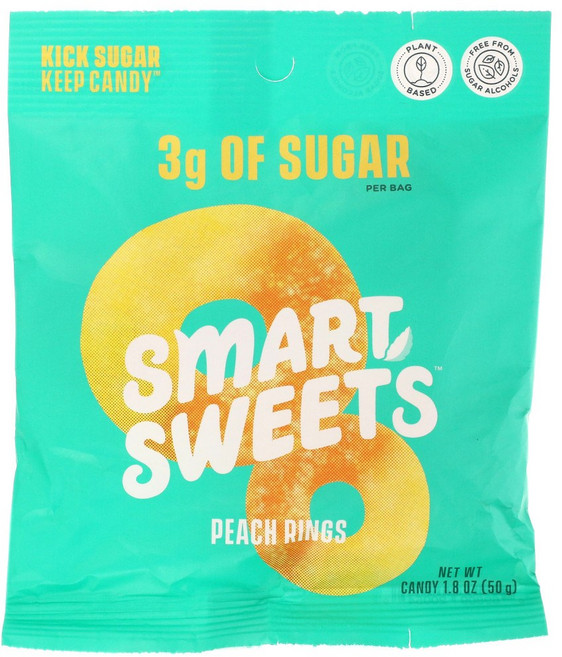 SmartSweets Peach Rings Peach 1.8 oz (50 g) 2팩, 2개, 50g