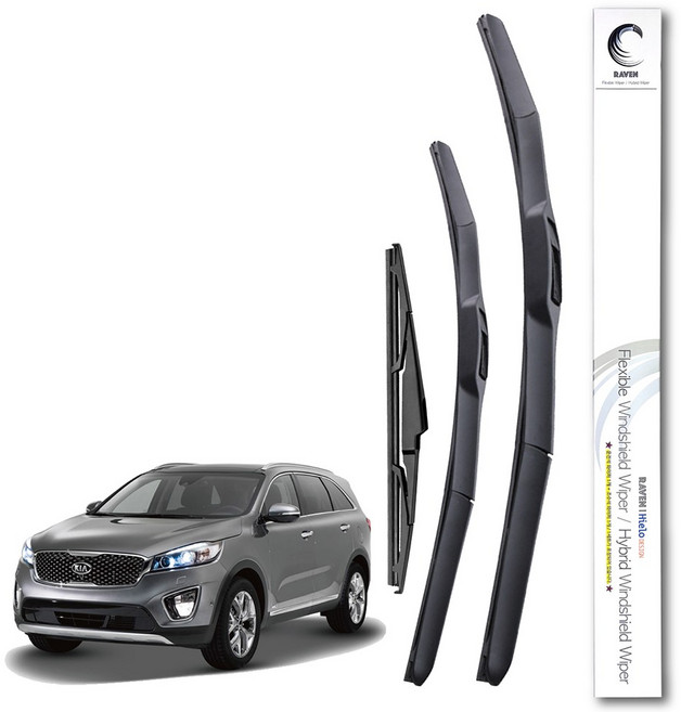 레이븐 쏘렌토R 올뉴 더뉴 쏘렌토 MQ4 쏘렌토 하이브리드 와이퍼 운전석+조수석 세트, 전면+후면 와이퍼세트, 올뉴/더뉴 쏘렌토 (14년8월~20년) 2616+12