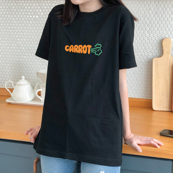 험블스튜디오 캐럿 프린팅 여름신상 반팔티 블랙 반팔 티셔츠