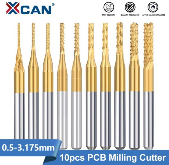 XCAN PCB 밀링 커터 CNC 라우터 비트 3.175mm 생크 카바이드 엔드 밀 PCB 기계 밀링 도구용 0.5-3.175m, 09 10pcs 2.0mm, 10개