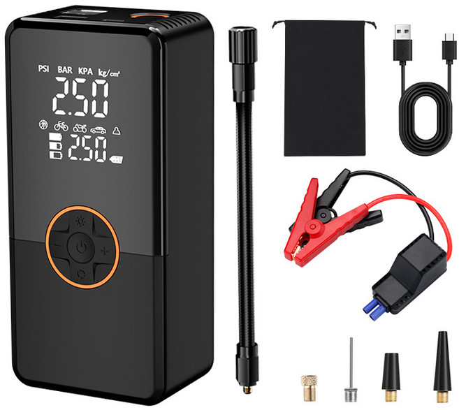 밀레 12V 2in1 차량용 점프스타터 스마트 디스플레이 충전식 타이어 공기주입기, 6000mAh, 1세트