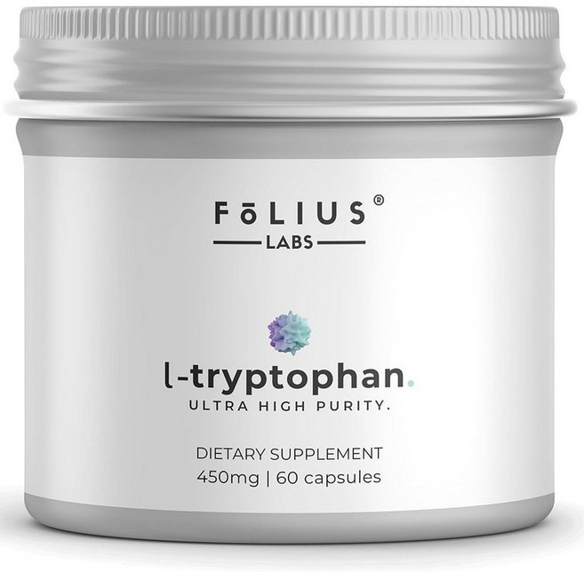 FOLIUS LABS Clean Label L 트립토판 보충제 450mg - 필수 아미노산 편안한 수면과 휴식 지원 (트라이얼 팩), 450mg 60캡슐