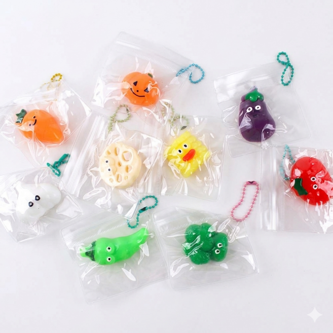 퍼줌 미니 채소 말랑이 키링, 9개, 랜덤발송