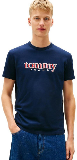 타미진스 Tommy Jeans 남성용 반소매 단색 면 그래픽 티셔츠 아플리케 다크 나이트 네이비 XL