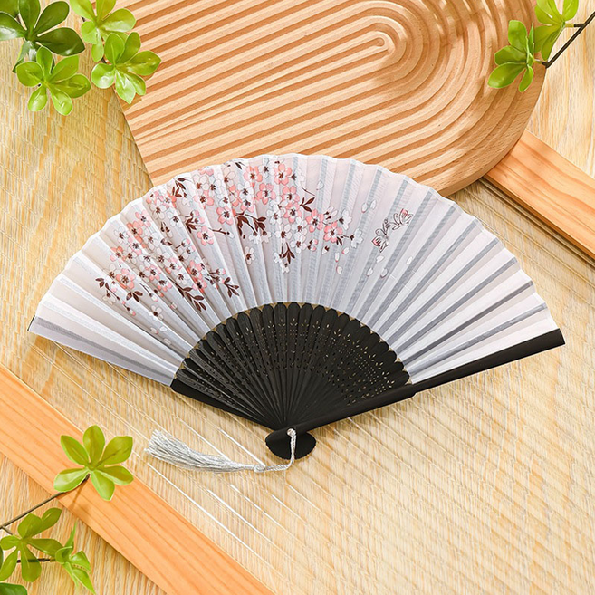 뉴에잇 휴대용 전통 접이식 부채 2p, 1세트, 블랙+ 핑크