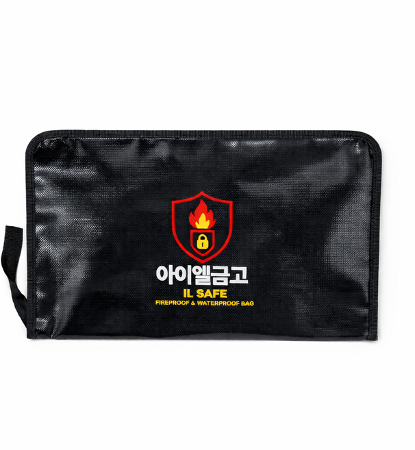 아이엘 내화 방수 가방 봉투 불에 안타는 서류 보관 파우치, D(36x25), 블랙