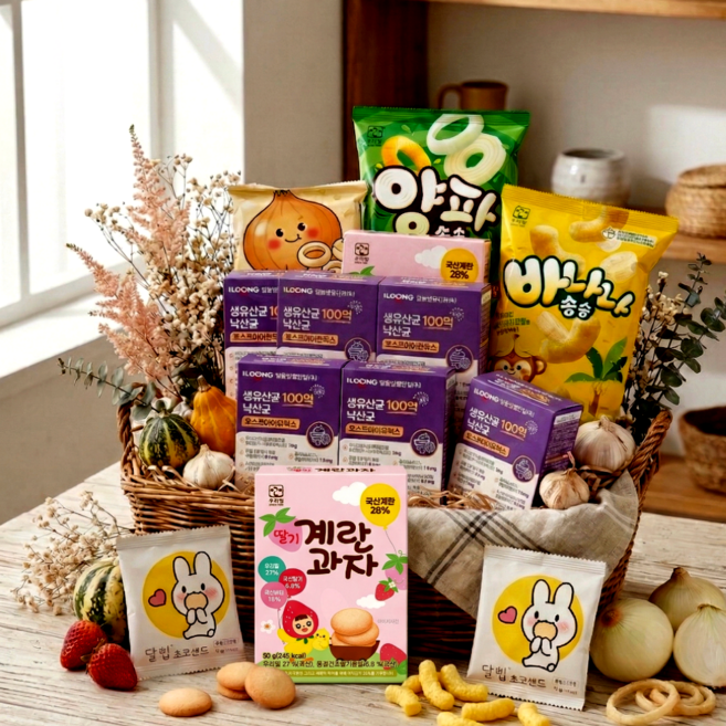 일동생활건강 낙산균 100억 포스트바이오틱스 6상자 + 우리밀 딸기 계란과자 바나나송송 양파송송 달칩초코샌드, 6개, 30회분