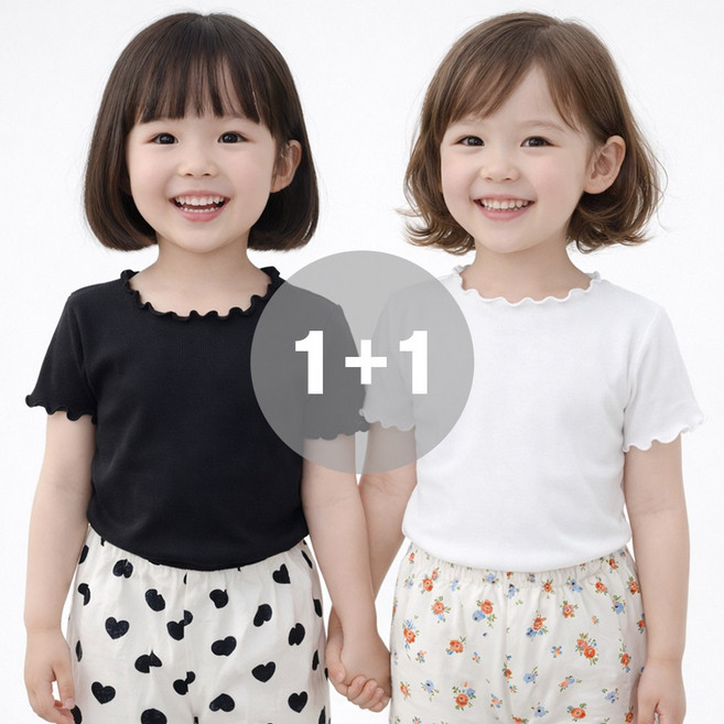 지디오 키즈 여아 골지 반팔 티셔츠 2개 세트 스판 골지티 여름 아동복