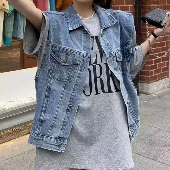小衆個性水洗撞色翻領牛仔外套女 - 品味不凡 上身利落帥氣