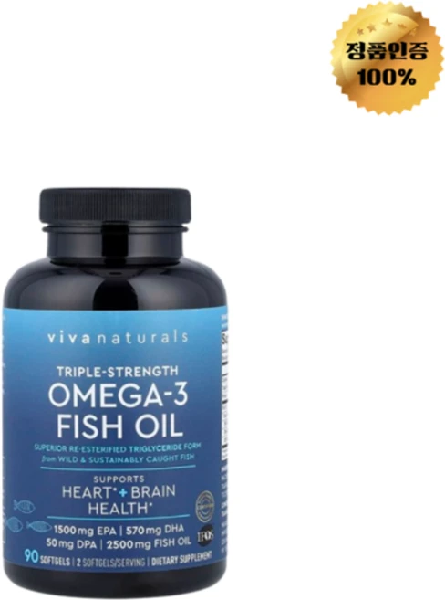 비바내추럴 알티지 오메가3 피쉬 오일 3배 강도 2500mg 소프트젤 90정, 1개, 90회분 - 쿠팡