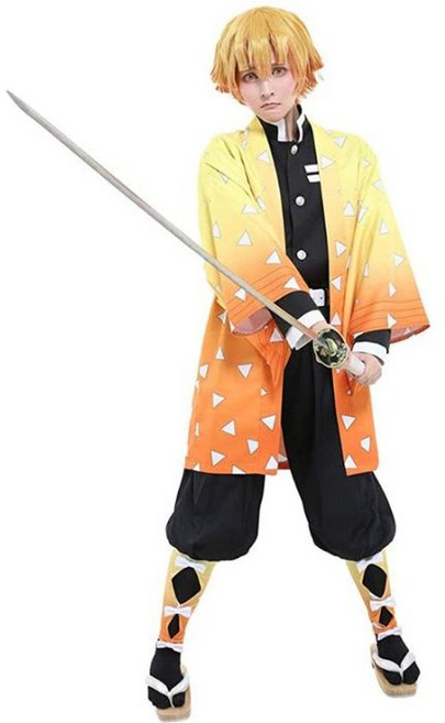 코스모눅 귀멸의 칼날 코스프레 의상 풀세트 성인용 메인 캐릭터 3인방, 젠이츠, M, 1세트