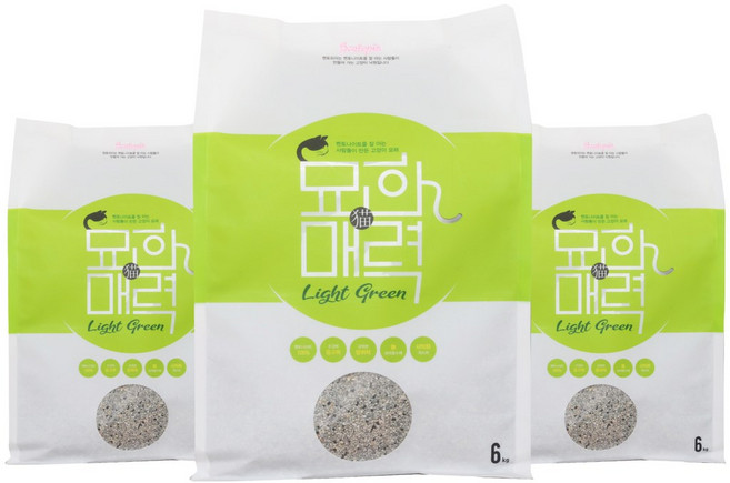 묘한매력 라이트그린 벤토나이트 전문가가 블렌딩한 고양이 모래 6kg, 3개