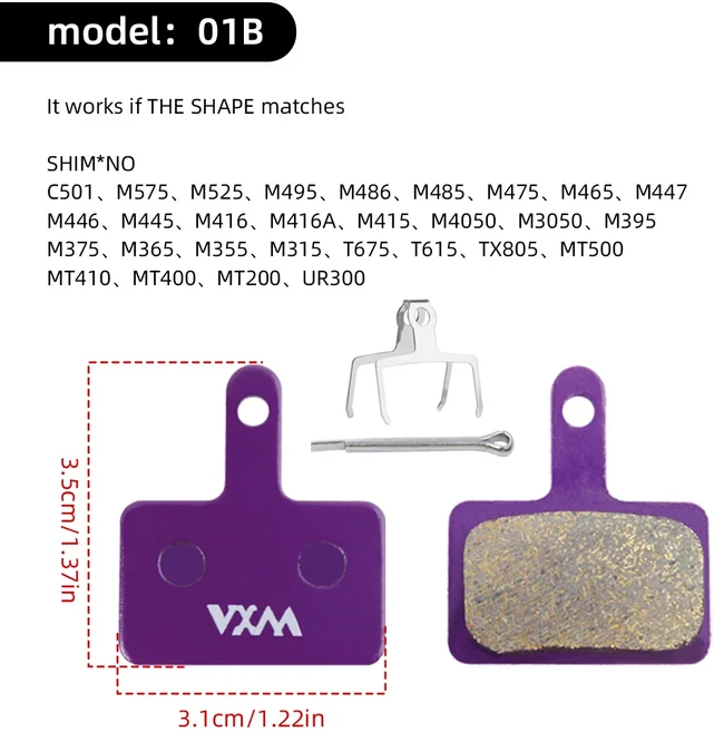 VXM 자전거 유압 디스크 브레이크 패드 로드 사이클링 폴리메탈 M8020/6100 MT200 가이드 코드 E9 DB ER, 01 01B