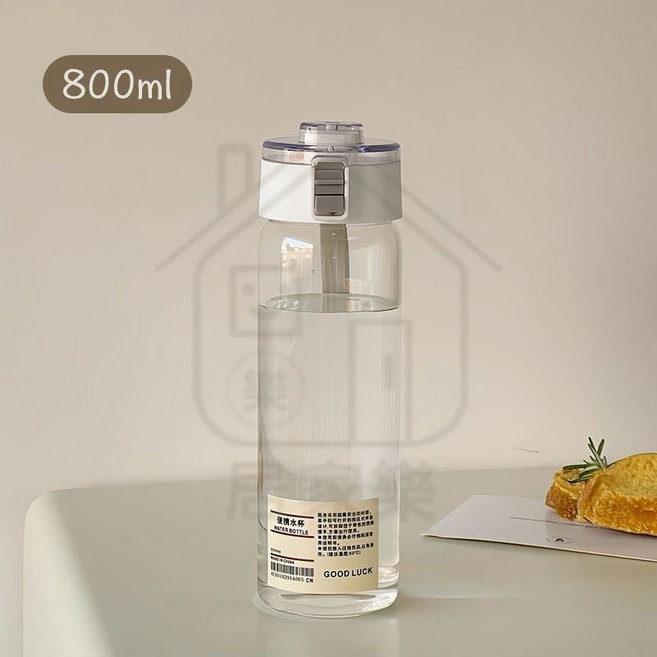 鎖扣防漏 無印風彈蓋水壺 800ml, 1個, 透明