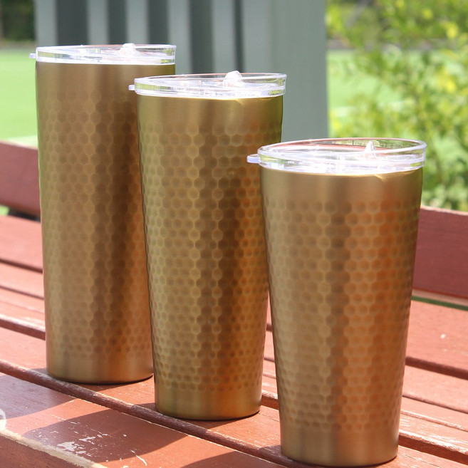 허니콤비 이중스텐컵+뚜껑 12종 보온보냉 진공컵 물컵 맥주잔 아이스 텀블러 머그컵 커피잔 아이스컵 보온컵, 허니콤비스텐 골드350ml 티타늄, 1개