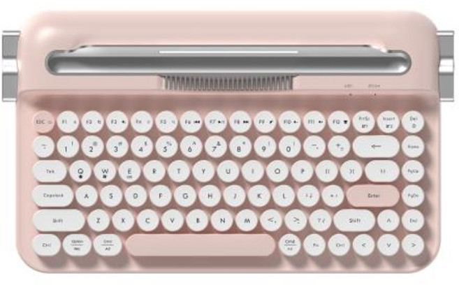 AJAZZ AF84 무선 오피스 타자기 키보드 75 82 키 라운드 키캡 레트로 블루투스 키보드 통합 스탠드 포함 노트북 용, 2)Pink