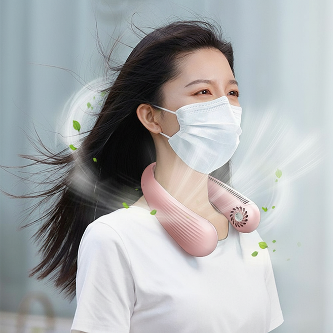 초경량 BLDC 목걸이 선풍기 강력한 듀얼 냉각 휴대용 넥팬 220g, 블랙, 블랙