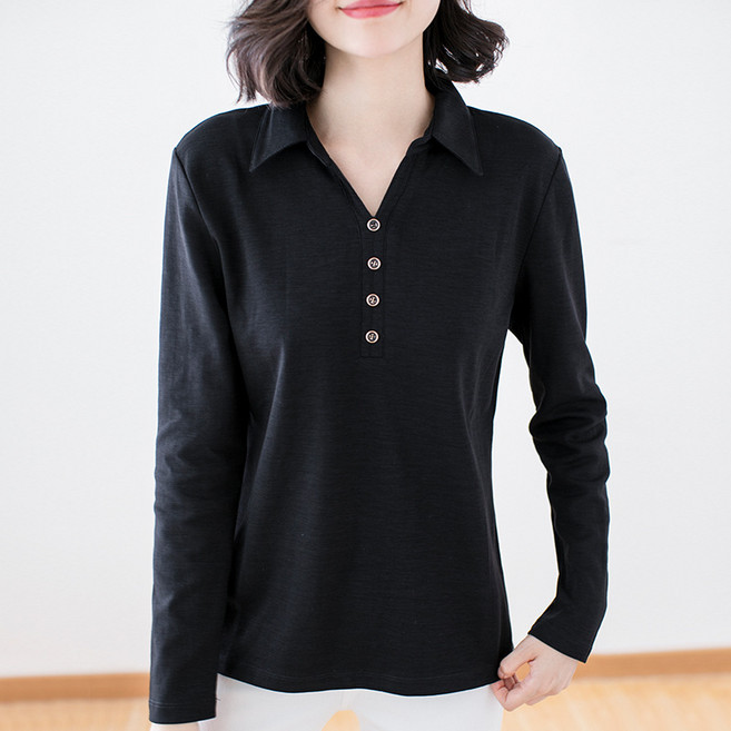 여성 2022 가을 새 한국판 대형 헐렁한 옷깃 중년 엄마면 긴소매 티셔츠 밑바닥 셔츠 여성