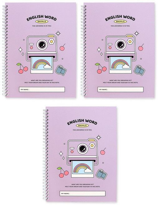 인디고어린이 초등 학교생활 영어 단어 스프링 노트, 라벤더, 3개
