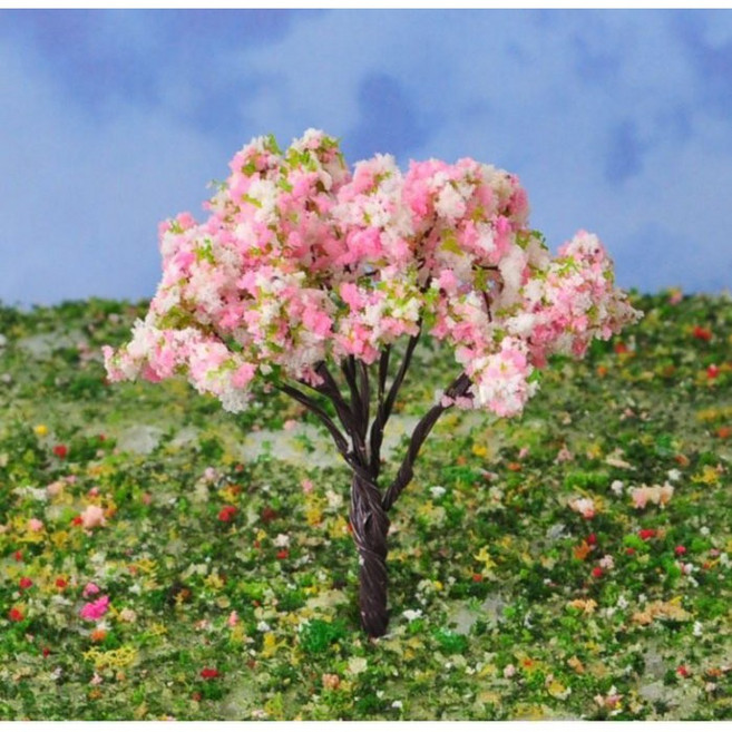 L-one 仿真花 黃金樹微景觀多肉植物苔蘚盆栽擺件 DIY花盆裝飾品 園藝造景 沙盤模型樹 拍攝道具, 1個, 12cm浪漫花