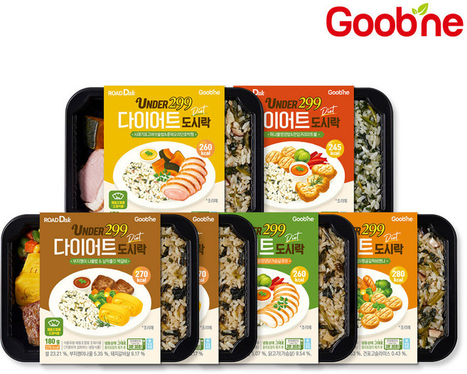 [굽네 로드닭] UNDER299 다이어트 도시락 5종 혼합 6팩, 다이어트 도시락 5종 혼합 6팩_SE05, 1개, 180g