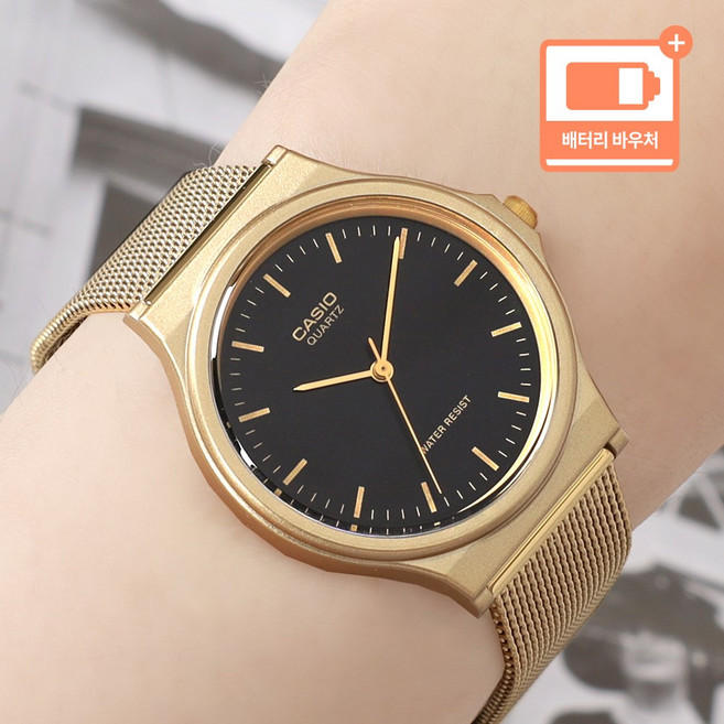 카시오 저소음 시험용 학생 아날로그 수험생 선물 수능 메쉬 프리버클 시계 + 배터리 바우처