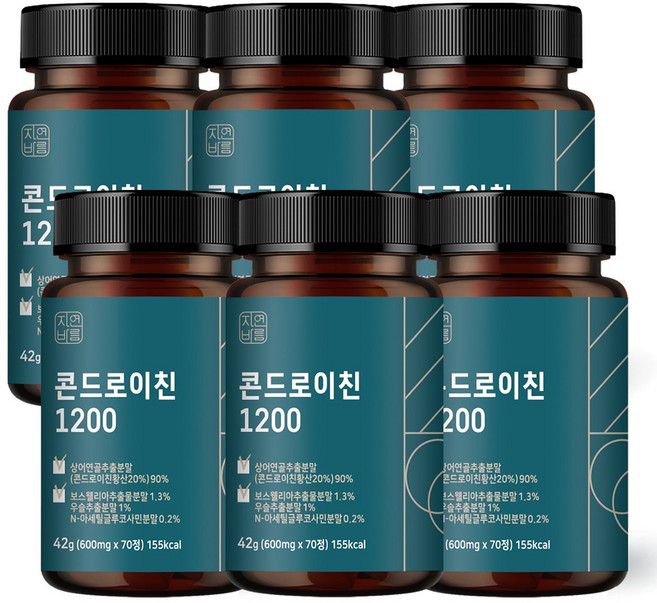 자연바름 콘드로이친 1200 상어 연골 칼슘 분말 가루 정, 70정, 6개