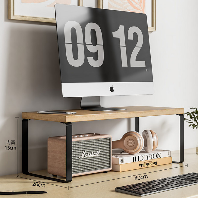 직장인 필수템 모니터 스탠드 / 데스크 정리대 받침대 길이 40cm 높이 2종, 원목+블랙 16.5cm