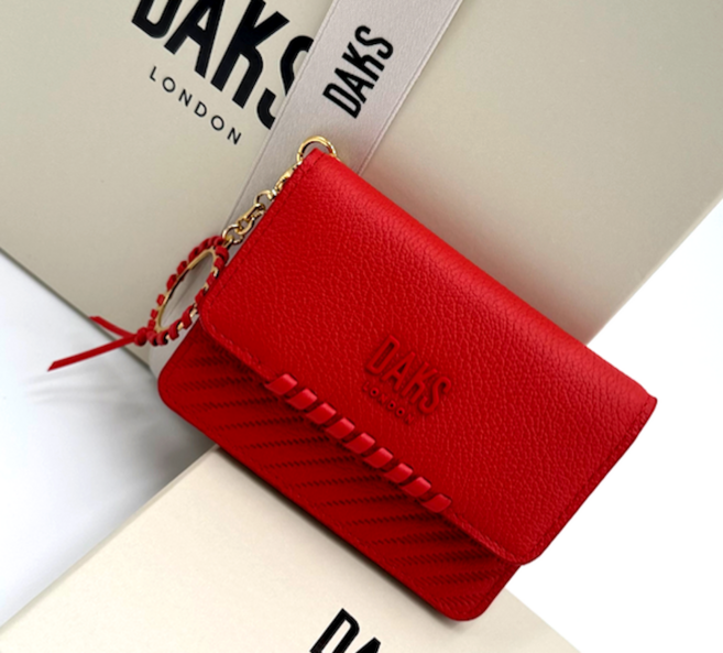 닥스 D.A.K.S 로고 배색 레드 소가죽 여성 카드지갑 (선물포장)