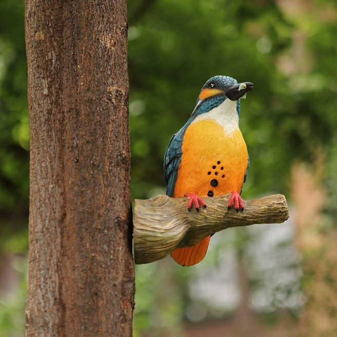 정원 조류 조형물 대형 새 장식 오브제 야외 인테리어 장식품 벽걸이 투칸 모형, 11.리모컨 녹색 물총새-남푸 배터리