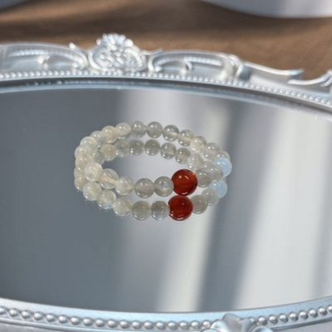 天然水晶手串手鏈 紅瑪瑙 月光石, 1個, 天然水晶手串手鏈高端定制新中式送禮送女友禮物顯白ins古風【7天內發貨】