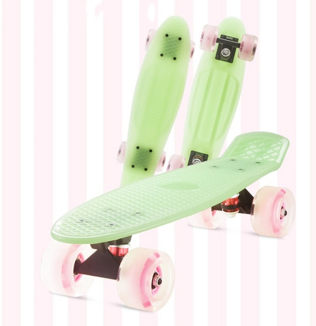 페니크루져보드27인치 페니보드 571513cm 스케이트 물고기 미니 크루저 싱글 락 스케이트 스쿠터 롱 스케이트 레트로 어린이, 플래시휠이 아닌 녹색, 8) Green Flash Wheel, 1개