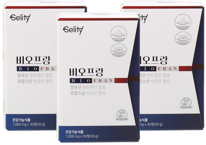 셀리티 비오프랑 식약처 인정 비오틴 판토텐산 맥주효모 건강기능식품 30캡슐, 30정, 3개