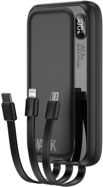 와피크 PD 22.5W 고속충전 일체형 보조배터리 M1 10000mAh 파워뱅크, 블랙