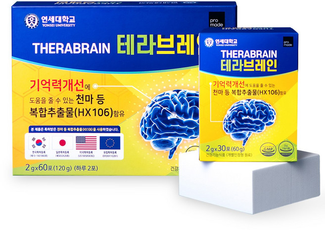 [정식판매처] 연세대 테라 브레인 기억력 두뇌 건강 기능식품 천마 가루 뇌 홍경천 아연 연세생활건강, 120g, 1박스