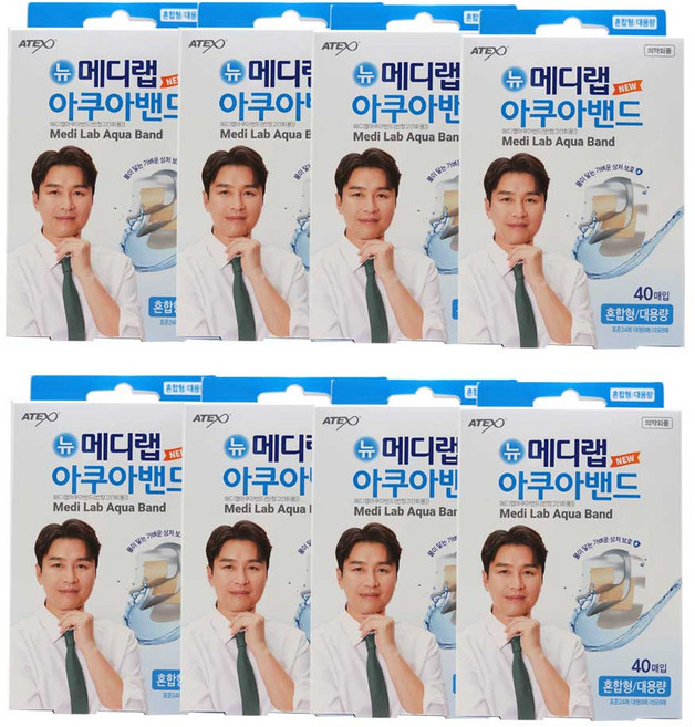 아텍스 뉴 메디랩 아쿠아밴드 대용량 혼합형(표준24매+대형8매+네모8매) 방수밴드, 8개, 40개입